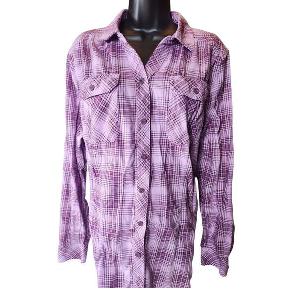Duluth Trading Shirt Women XL Purple Plaid Button Front Long Sleeve Western Top - Picture 12 of 16